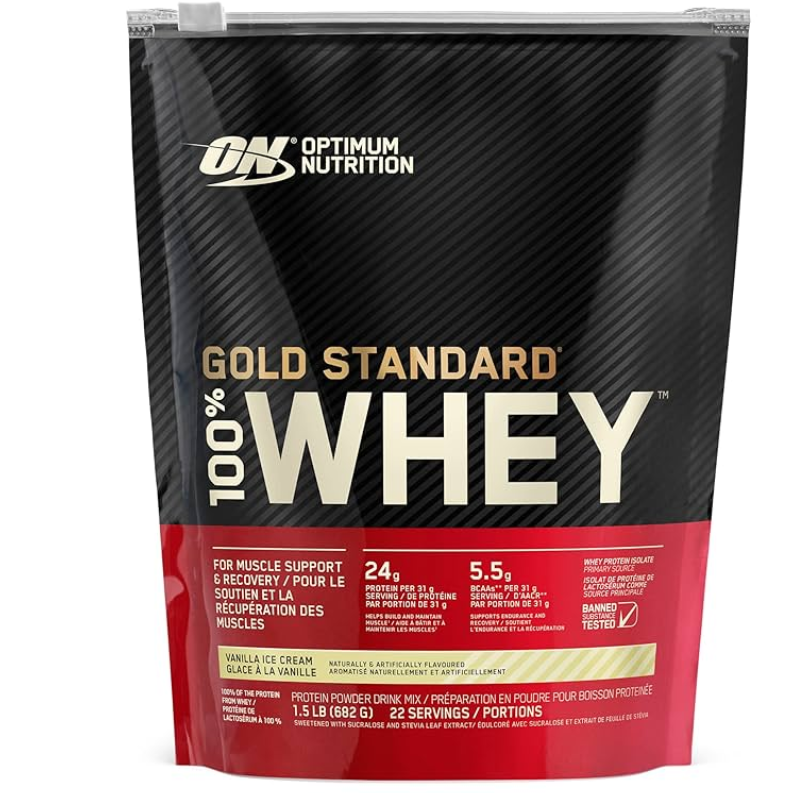 OPTIMUM NUTRITION, POUDRE DE PROTÉINES DE LACTOSÉRUM 100 % GOLD STANDARD, CRÈME GLACÉE À LA VANILLE, - 682G