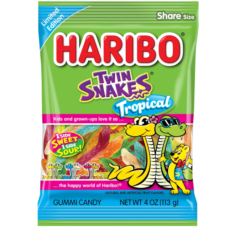 HARIBO - TWIN SNAKES TROPICAL - 4OZ