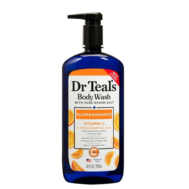 DR TEAL'S - GEL DOUCHE AU SEL D'EPSOM PUR, ÉCLAT ET RADIANCE À LA VITAMINE C ET AUX AGRUMES - 710ML