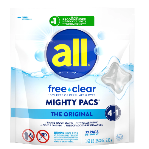 ALL - DÉTERGENT À LESSIVE FREE CLEAR MIGHTY PACS ADVANCED OXI 4in1 10.7OZ - 16PACS