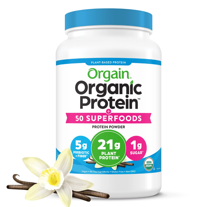 ORGAIN - POUDRE DE PROTÉINES VÉGÉTALIENNES BIOLOGIQUES 21 G + 50 SUPERALIMENTS, À BASE DE PLANTES, GOUSSE DE VANILLE - 2.7LB
