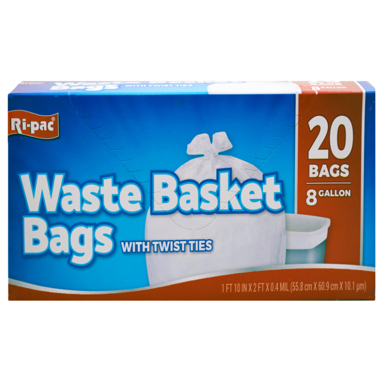 RIPAC - SACS POUBELLES CORBEILLE À DÉCHETS, 8 GALLONS - 20CT