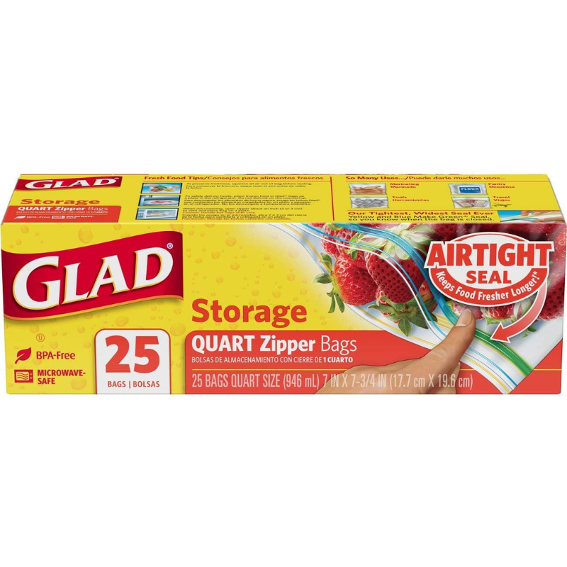 GLAD FOOD STORAGE ZIPPER QUART 25 CT