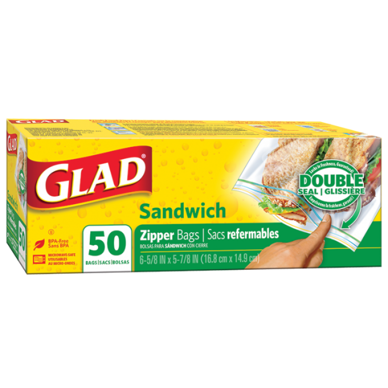 GLAD FOOD STORAGE ZIPPER SANDWICH 50 CT