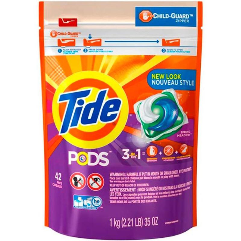 TIDE PODS DÉTERGENT À LESSIVE LIQUIDE PACS, PRAIRIE DE PRINTEMPS 42CT