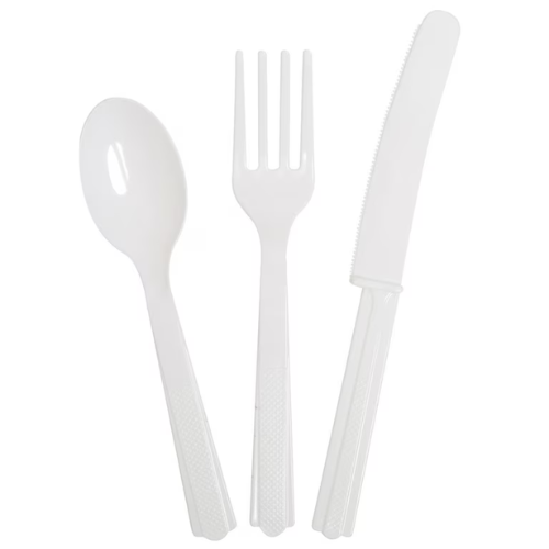 WAY TO CELEBRATE - ENSEMBLE DE COUVERTS EN PLASTIQUE BLANC POUR FÊTE D'ANNIVERSAIRE POUR 8 PERSONNES, 24 PIÈCES