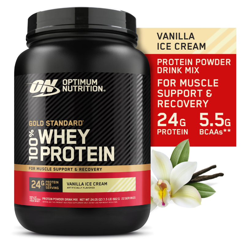 OPTIMUM NUTRITION, POUDRE DE PROTÉINES DE LACTOSÉRUM 100 % GOLD STANDARD, CRÈME GLACÉE À LA VANILLE, - 682G