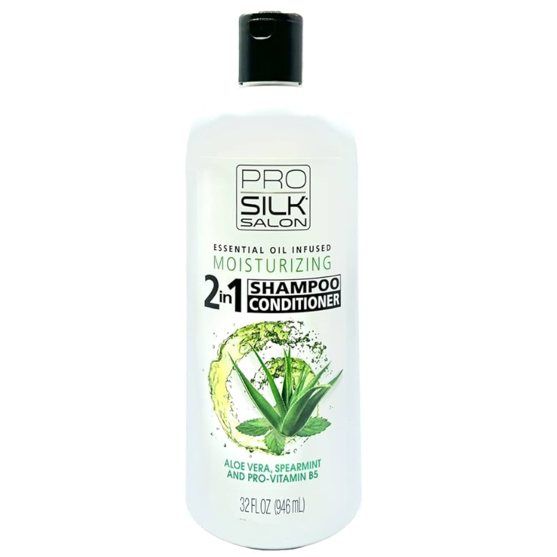 PRO SILK SHAMPOING REVITALISANT 2 EN 1  À L'ALOE VERA, À LA MENTHE VERTE ET À LA PROVITAMINE B5 - NOURRISSANT, HYDRATANT, ADOUCISSANT - SANS PARABÈNE, SANS SULFATE