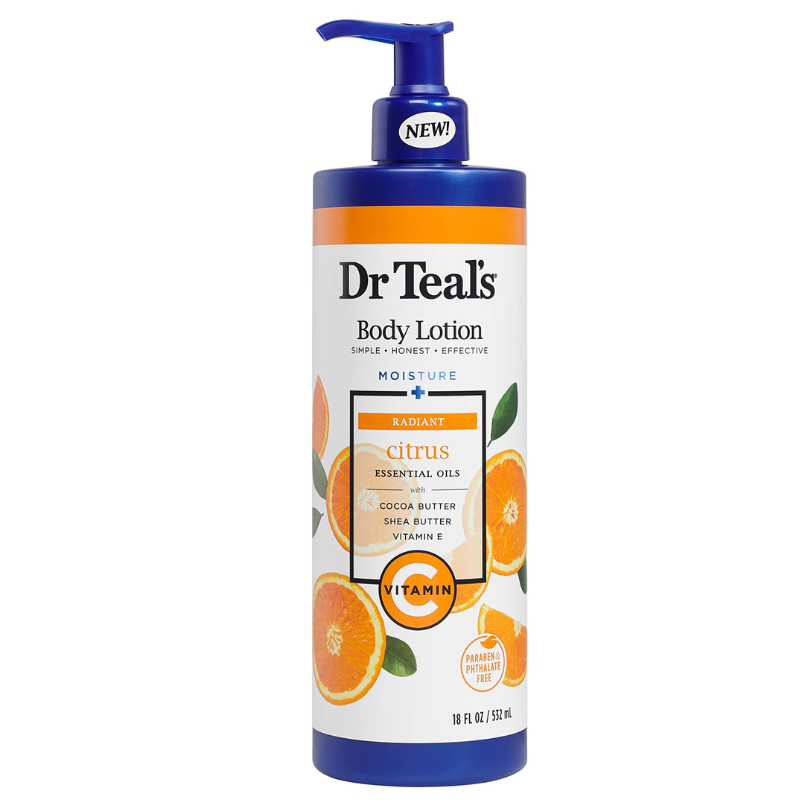DR TEAL'S -LOTION POUR LE CORPS  GLOW & RADIANCE À LA VITAMINE C ET AUX HUILES ESSENTIELLES D'AGRUMES 532ML