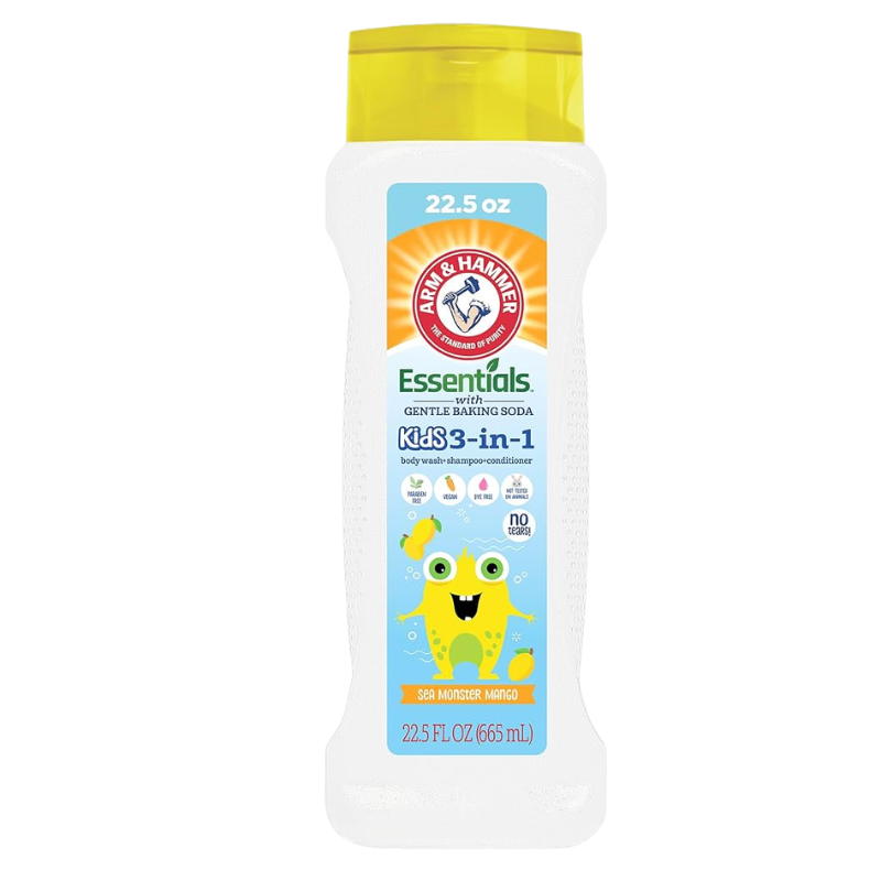ARM & HAMMER - ESSENTIAL KIDS 3-IN-1NETTOYANT DOUX POUR LE CORPS, SHAMPOING + APRÈS-SHAMPOOING SEA MONSTER MANGO - 12 .FL .OZ
