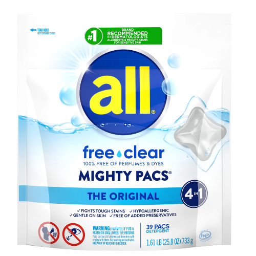 ALL - DÉTERGENT À LESSIVE  FREE CLEAR MIGHTY PACS ADVANCED OXI 4in1 10.7OZ - 16PACS