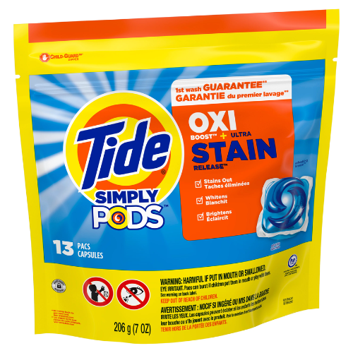 TIDE - CAPSULES DE DÉTERGENT À LESSIVE SIMPLY PODS OXI BOOST + ULTRA STAIN 7OZ - 13PACS