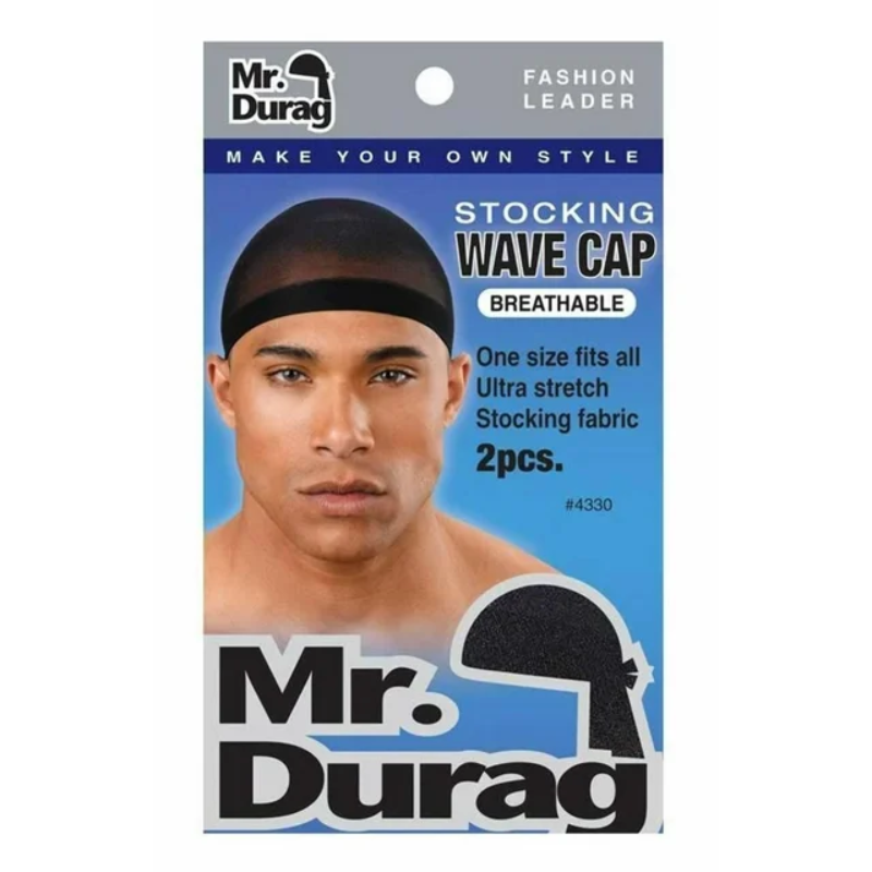 MR. DURAG - STOCKING WAVE CAP BREATHABLE BLACK - 2PCS