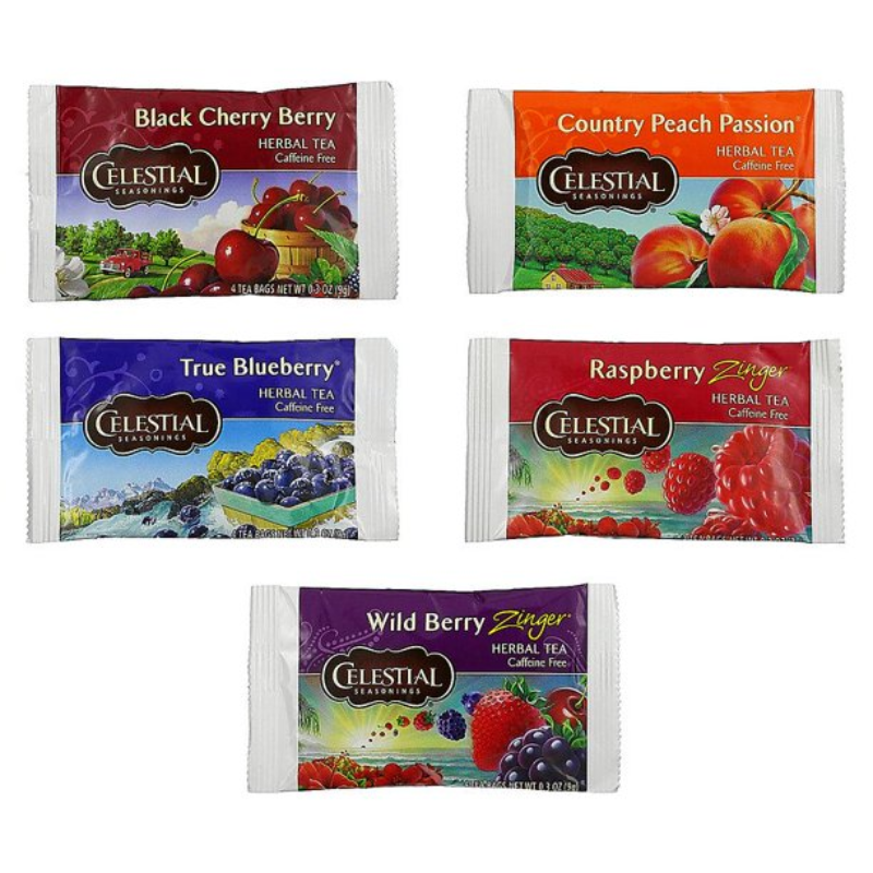 CELESTIAL SEASONINGS  - ÉCHANTILLONNEUR DE THÉ AUX FRUITS, TISANE, SANS CAFÉINE, 5 SAVEURS, 18 SACHETS DE THÉ - 40 G