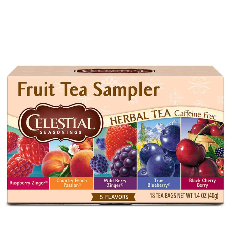 CELESTIAL SEASONINGS  - ÉCHANTILLONNEUR DE THÉ AUX FRUITS, TISANE, SANS CAFÉINE, 5 SAVEURS, 18 SACHETS DE THÉ - 40 G