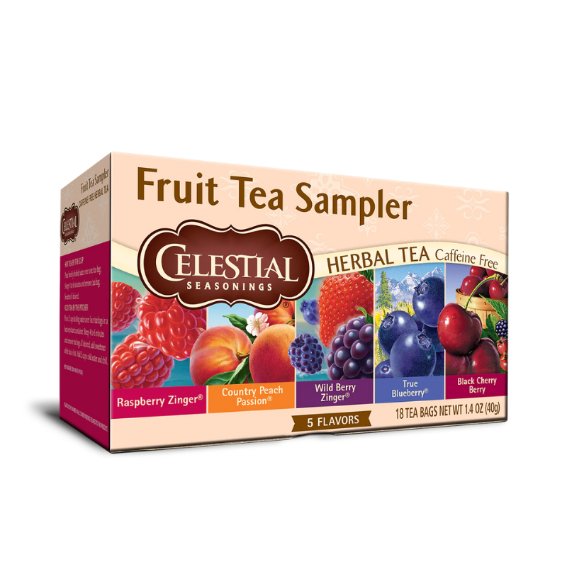 CELESTIAL SEASONINGS  - ÉCHANTILLONNEUR DE THÉ AUX FRUITS, TISANE, SANS CAFÉINE, 5 SAVEURS, 18 SACHETS DE THÉ - 40 G