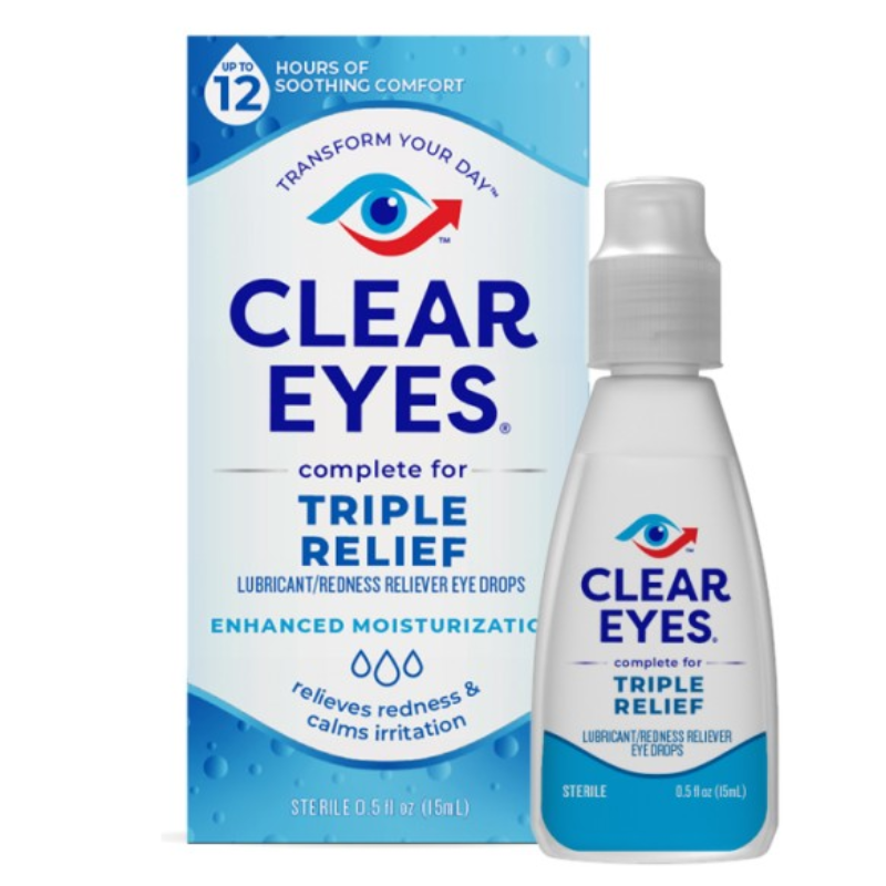 CLEAR EYES GOUTTES POUR LES YEUX TRIPLE SOULAGEMENT, APAISER LES ROUGEURS ET APAISER LES IRRITATIONS 15 mL