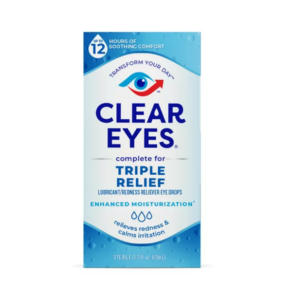 CLEAR EYES GOUTTES POUR LES YEUX TRIPLE SOULAGEMENT, APAISER LES ROUGEURS ET APAISER LES IRRITATIONS 15 mL