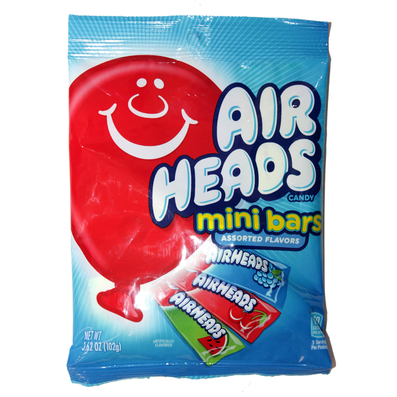 AIRHEADS - SAC DE MINI BARRES DE BONBONS À MÂCHER, SAVEURS ASSORTIES, PASTÈQUE, FRAMBOISE BLEUE, CERISE - 3,62OZ