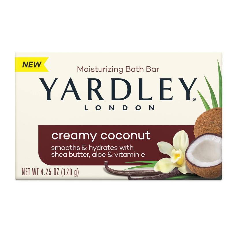 YARDLEY LONDON - BAR SOAP CREAMY COCONUT W/ SHEA BUTTER, ALOE & VITAMIN E, 4.25 OZ