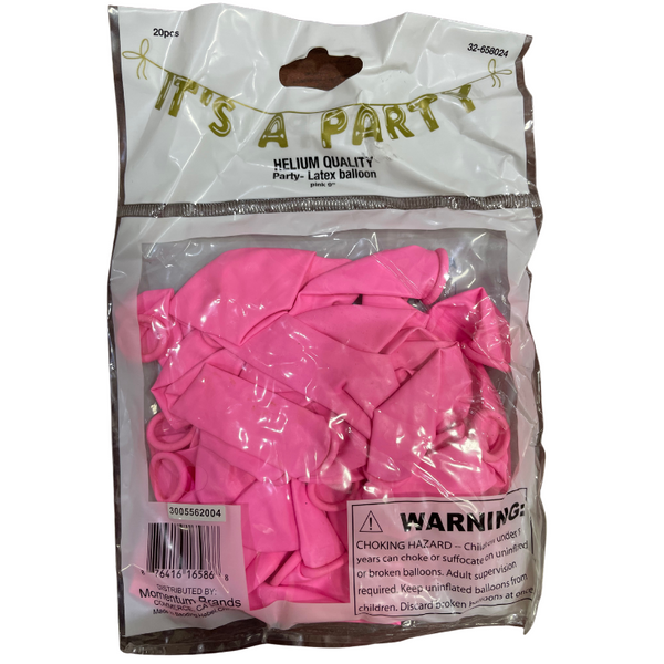 CELEBRATION/PARTY - BALLOONS LATEX, BUBBLE GUM PINK, 9IN - 20CT