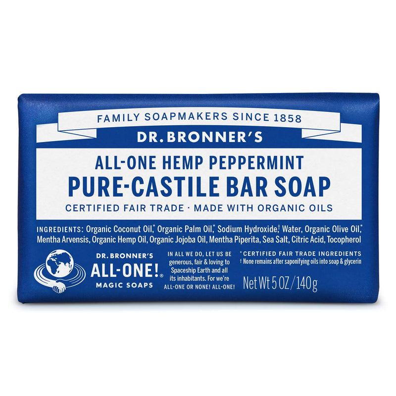 DR . BRONNER' S   Savon bar de Castille Pur Menthe Poivrée 140g