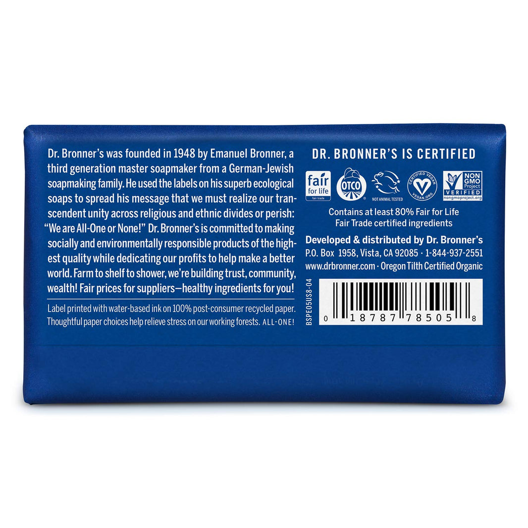 DR . BRONNER' S   Savon bar de Castille Pur Menthe Poivrée 140g