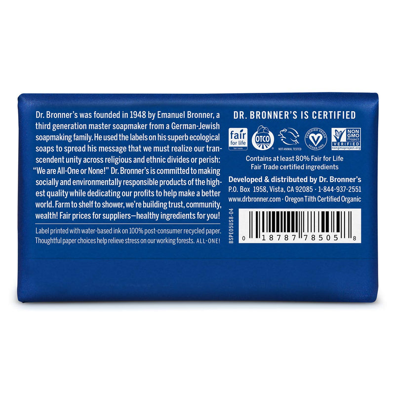 DR . BRONNER' S   Savon bar de Castille Pur Menthe Poivrée 140g