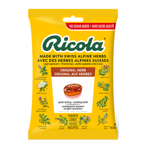 RICOLA PASTILLES POUR SOULAGER LE MAL DE GORGE À SAVEUR DES HERBES DES MONTAGNES(19 WRAPPED DROPS)