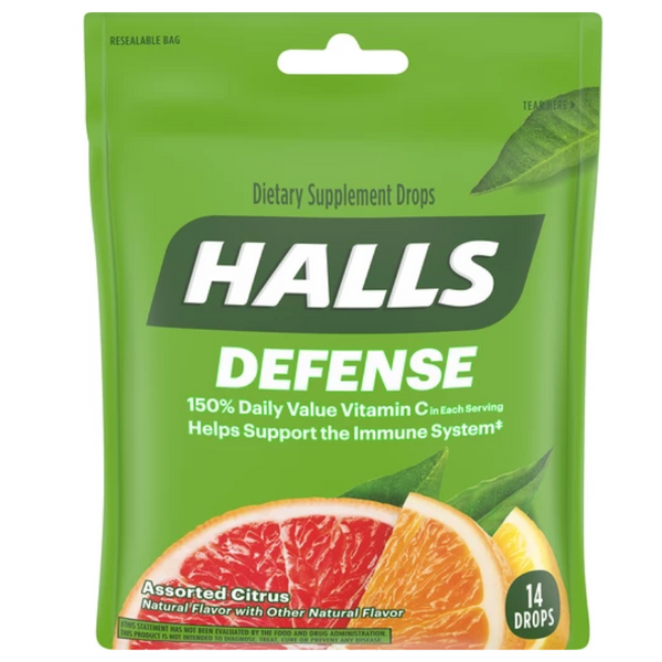 HALLS - VITAMINE C AGRUMES ASSORTIS, SAC DE 14 PASTILLES