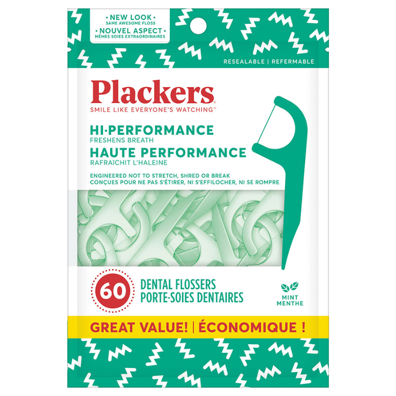 PLACKERS - HI-PERFORMANCE DENTAL FLOSSERS MINT - 60 CT