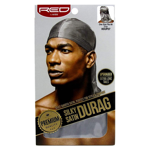 KISS - RED DURAG SILKY SATIN GRIS EXTRA LONG TAILS (12in)