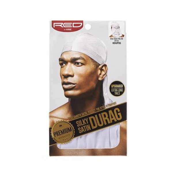 KISS - RED DURAG SILKY SATIN WHITE EXTRA LONG TAILS (12in)