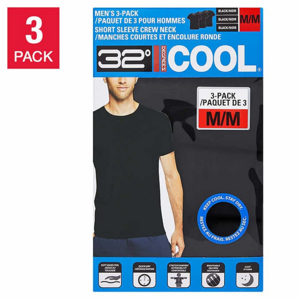 Pack de 3 T-shirts Soft Touch 32 Degrees pour hommes (Noir).