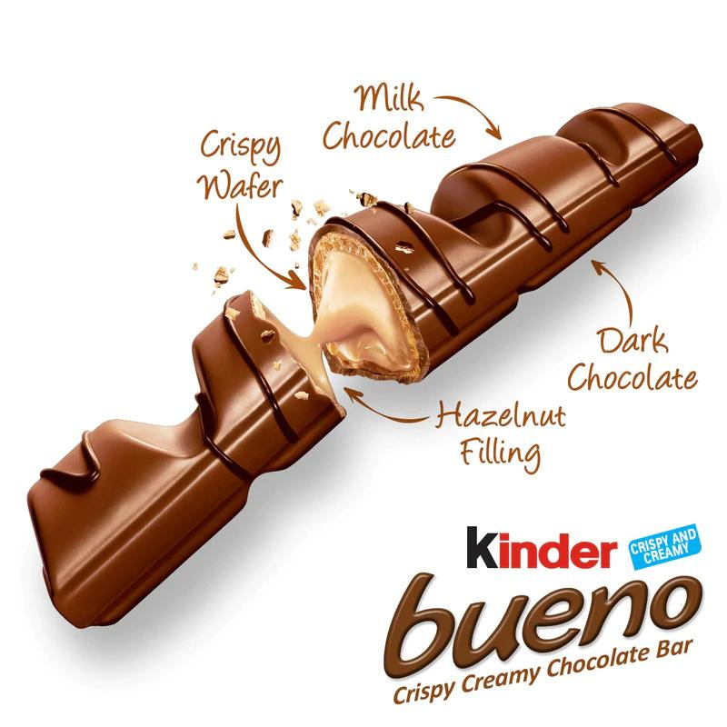 KINDER BUENO MILK CHOCOLATE AND HAZELNUT CREAM CANDY BAR 1.5OZ