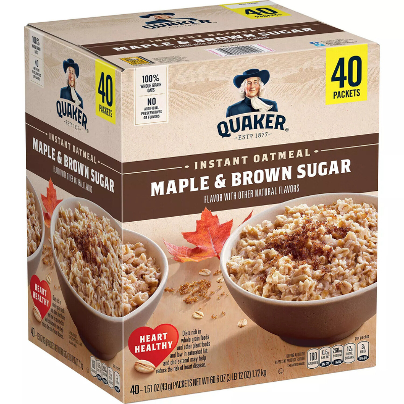 QUAKER INSTANT OATMEAL, MAPLE BROWN SUGAR (40CT)  60.6OZ