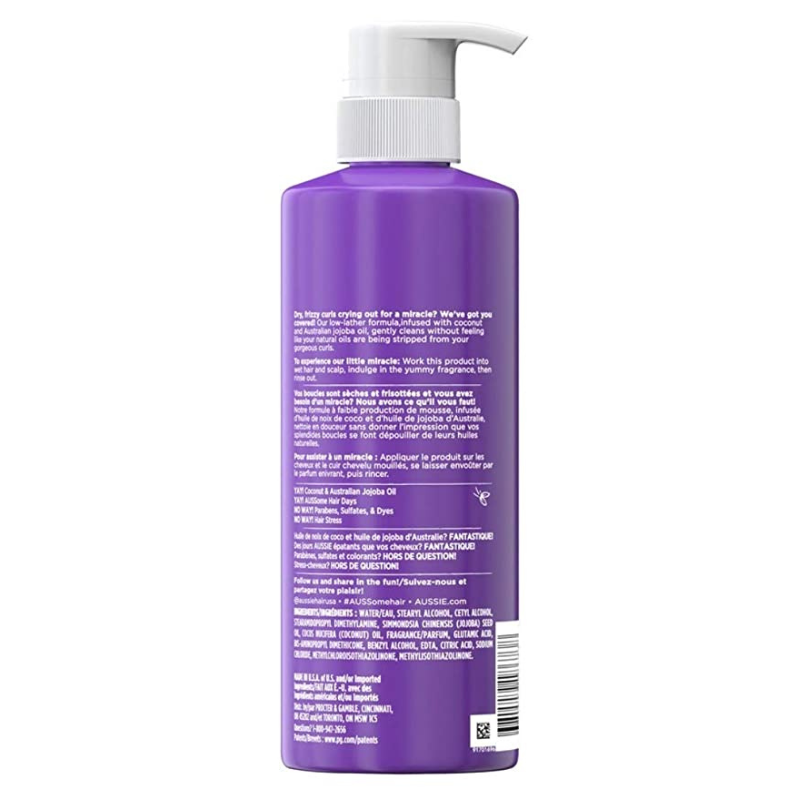 Aussie Miracle Curls Co-Wash Traitement Nettoyant à l’Huile de Coco et à l’Huile de Jojoba d’Australie ( 500 ml)