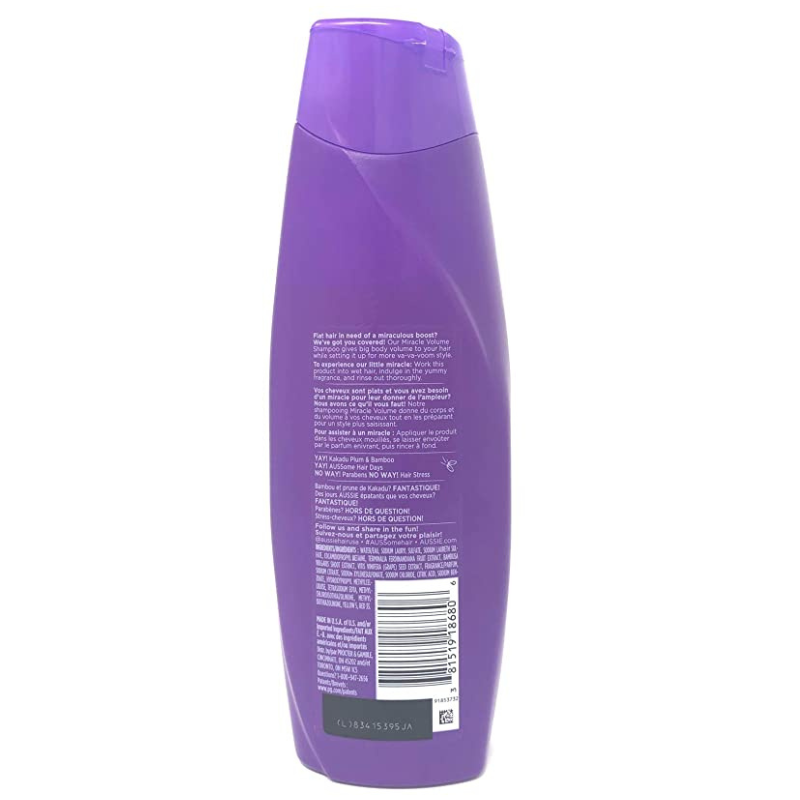 Aussie Miracle Volume Shampoing sans paraben avec Bamboo et Prune de Kakadu d’Australie (360 ml)