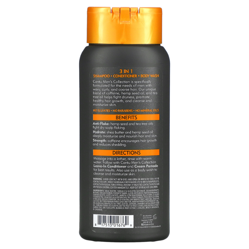 Cantu Homme 3 en 1, Shampoing, Après-Shampoing et Gel Douche 400ml