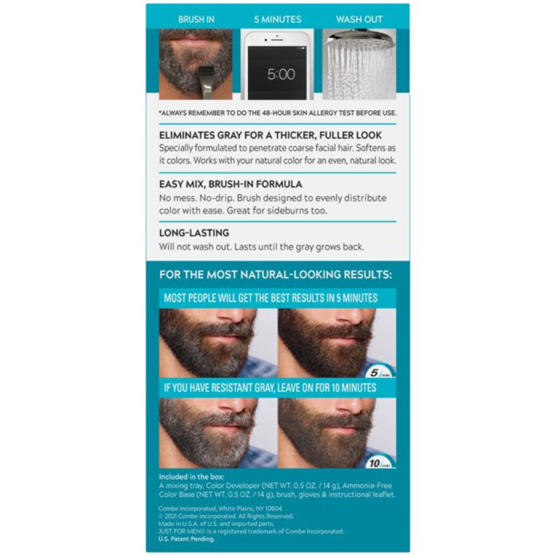 JUST FOR MEN MOUSTACHE ET BARBE #M-60 GEL DE COULEUR NOIR