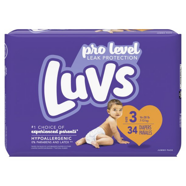 LUVS PRO LEVEL Protection Contre Les Fuites Couches (TAILLE 3)  34 CT