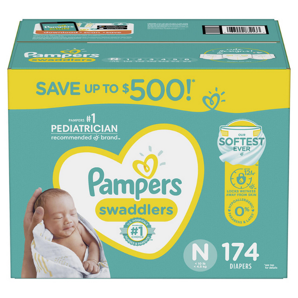 PAMPERS SWADDLERS COUCHES(TAILLE 0)  174 CT