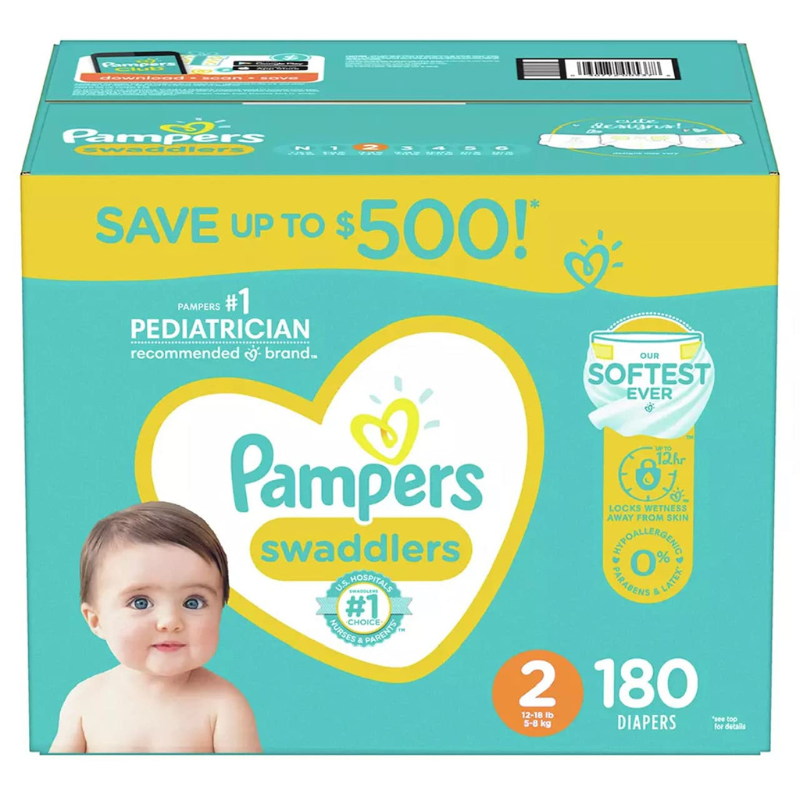 PAMPERS SWADDLERS DIAPERS (SIZE 2) 180 CT