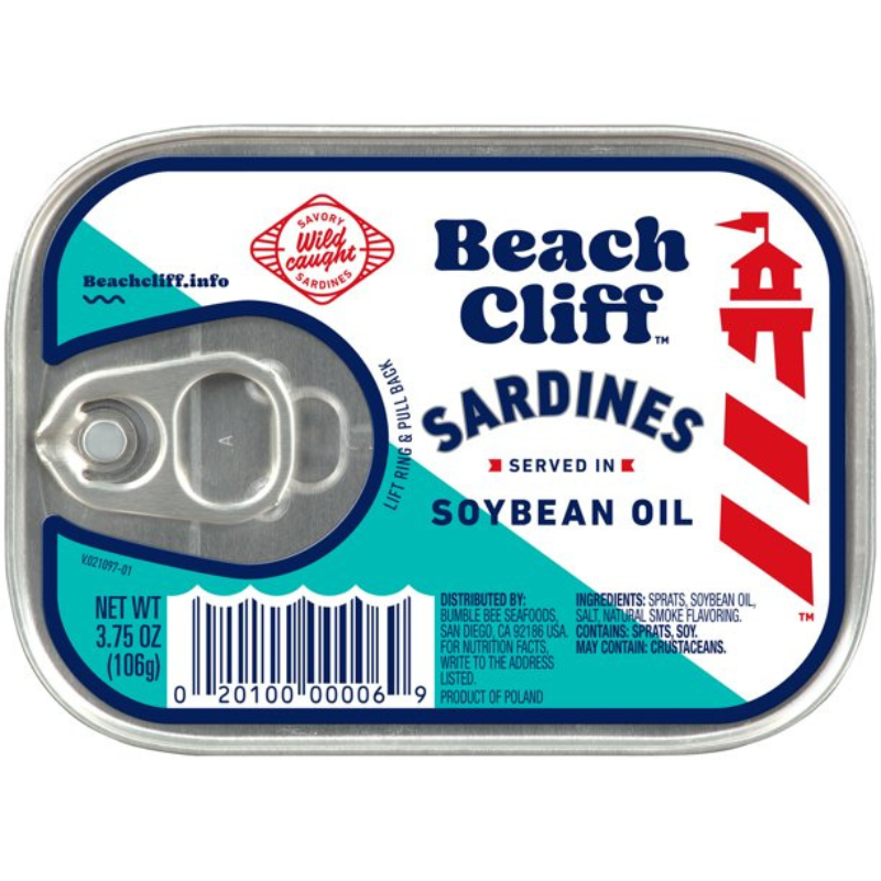 BEACH CLIFF SARDINES A L'HUILE DE SOJA 106g