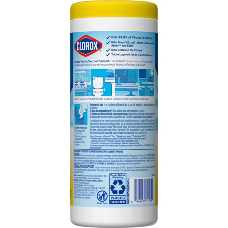 CLOROX LINGETTES DÉSINFECTANTES LINGETTES NETTOYANTES SANS EAU DE JAVEL, 85 CT