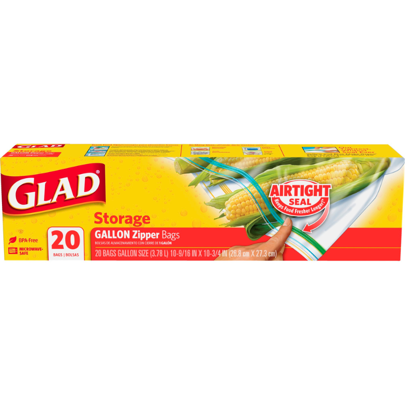 GLAD RANGEMENT ALIMENTAIRE GALONS À FERMETURE ÉCLAIR  20 CT