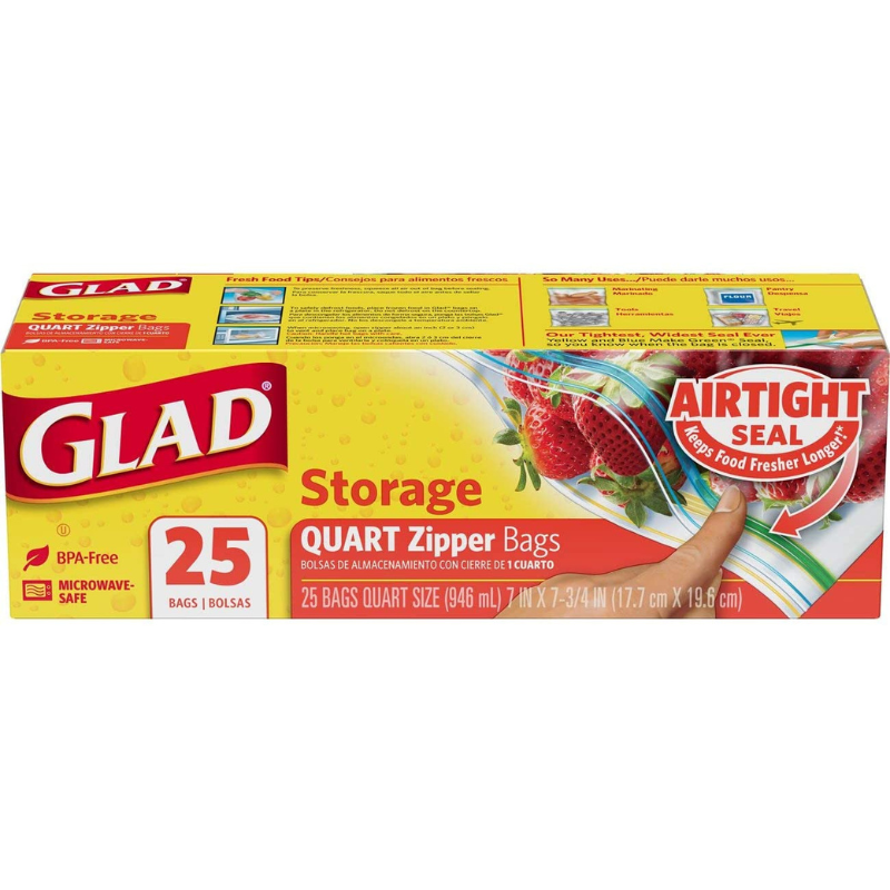 GLAD FOOD STORAGE ZIPPER QUART  25 CT