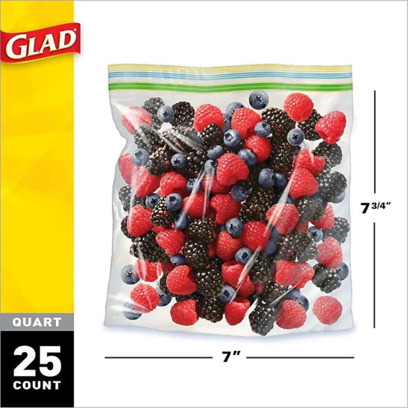 GLAD FOOD STORAGE ZIPPER QUART  25 CT