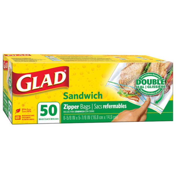 GLAD FOOD STORAGE ZIPPER SANDWICH  50 CT