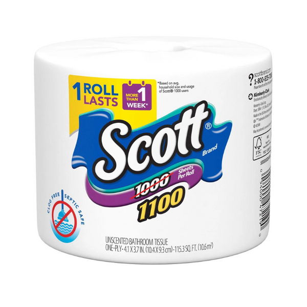 SCOTT 1100 PAPIER DE BAIN SANS PARFUM, 1-PLY 115.3 SQ FT